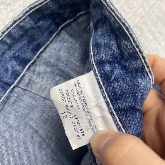 VTG 90s Tommy Hilfiger Cargo Shorts Wom 12 Blue Denim Carpenter Jean Canada Made - Picture 9 of 12